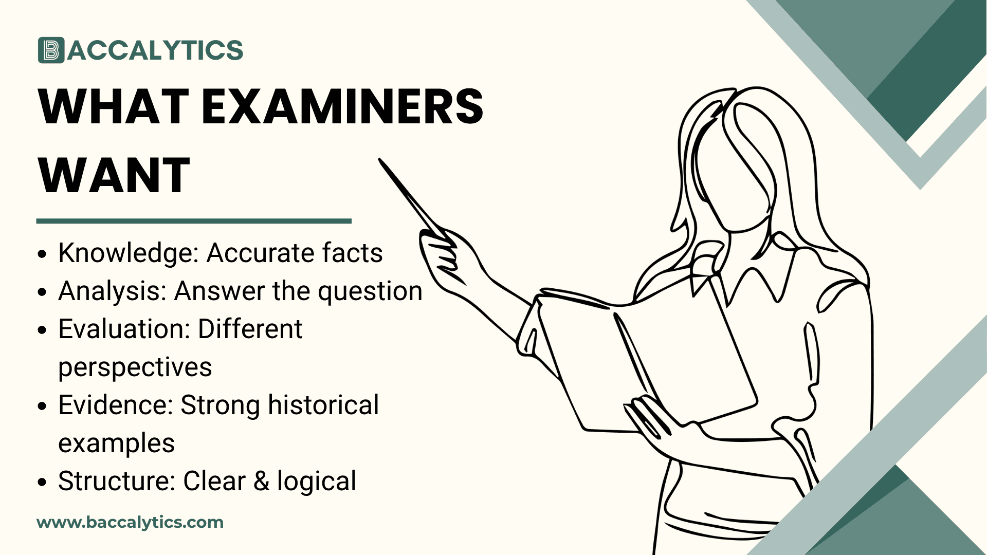 What Examiners Want π Knowledge: Accurate facts π Analysis: Answer the question π Evaluation: Different perspectives π Evidence: Strong historical examples π Structure: Clear & logical