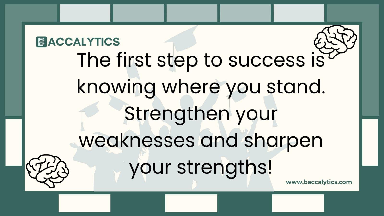The first step to success is knowing where you stand. Strengthen your weaknesses and sharpen your strengths!